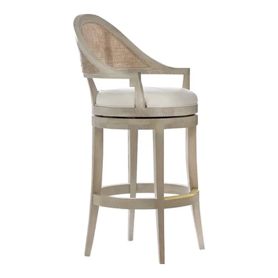 Ash Counter Stool with White Upholstered Seat