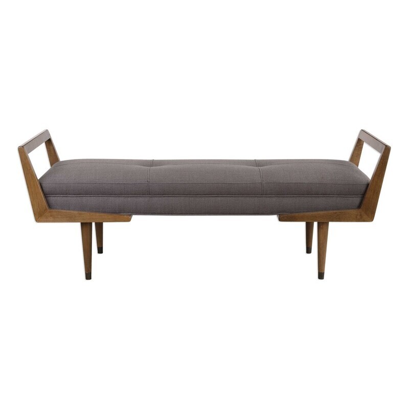 Modern Taupe Gray Fabric Upholstered Birch Wood Bench