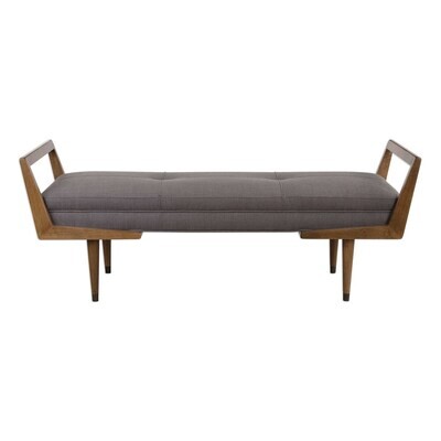 Modern Taupe Gray Fabric Upholstered Birch Wood Bench