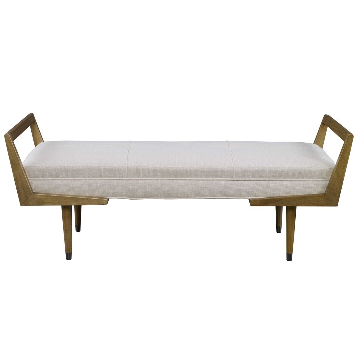 Modern Ivory Fabric Upholstered Birch Wood Bench