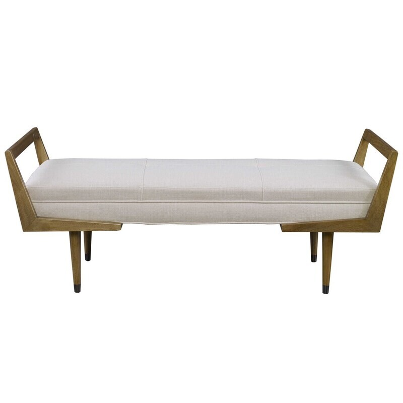 Modern Ivory Fabric Upholstered Birch Wood Bench