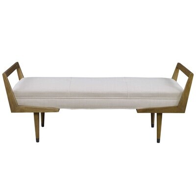 Modern Ivory Fabric Upholstered Birch Wood Bench