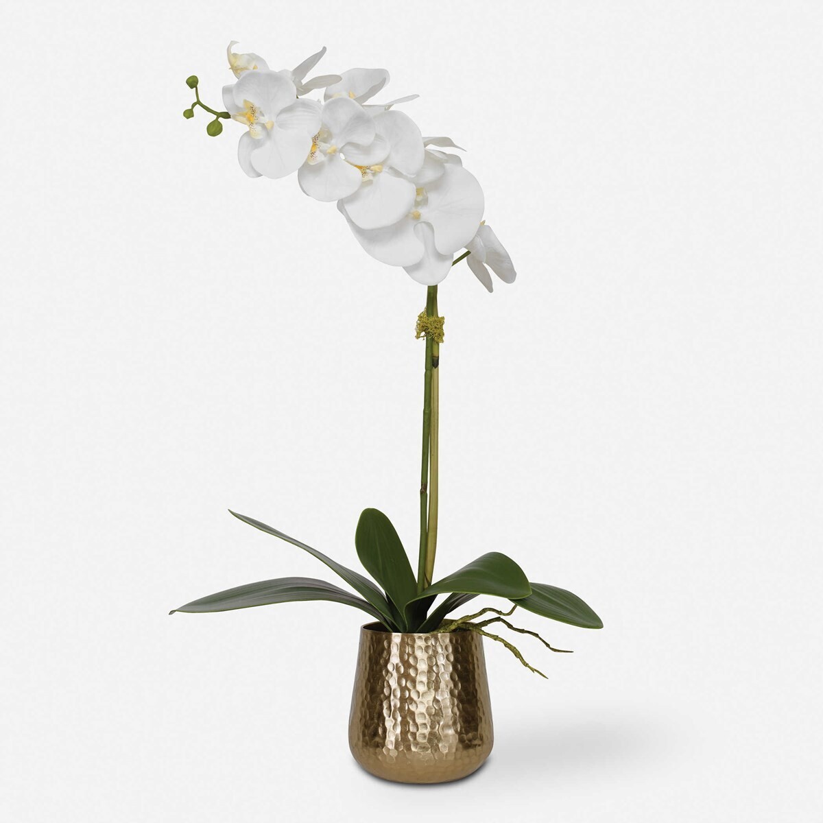 Cami White Faux Orchid in Brass Pot