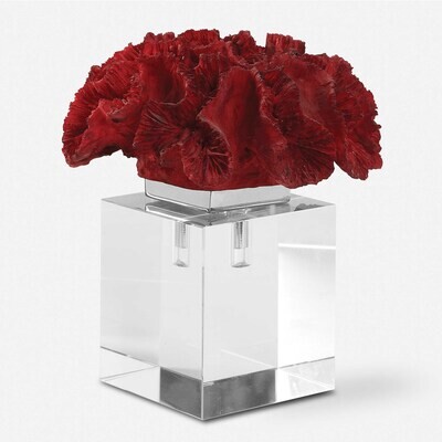 Red Coral Sculpture on Crystal Base