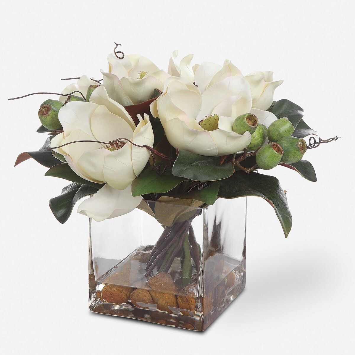 Artificial White Silk Magnolia Flowers Bouquet