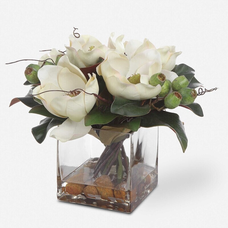 Artificial White Silk Magnolia Flowers Bouquet
