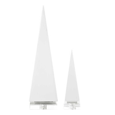 Gloss White Pyramid Tabletop Sculptures - Set of 2