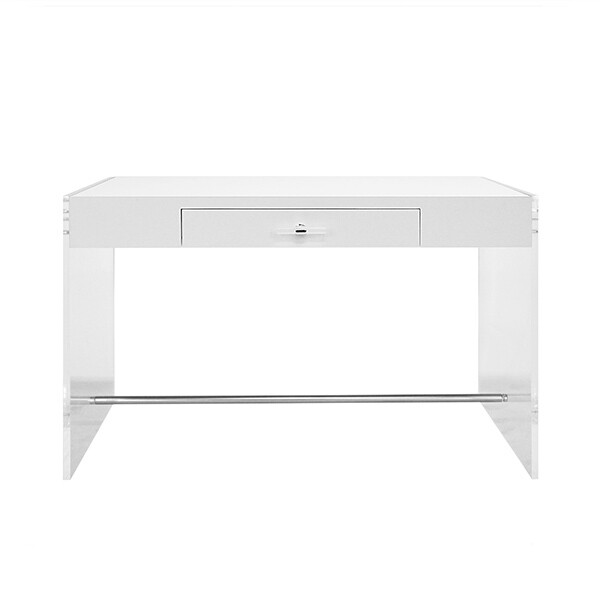White Lacquer Drawer Desk with Acrylic Base