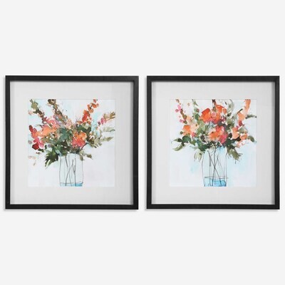 Set of 2 Floral Bouquet Watercolor Framed Prints