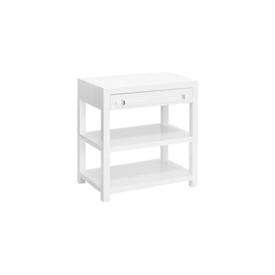 White Lacquer Drawer Night Table with Shelving