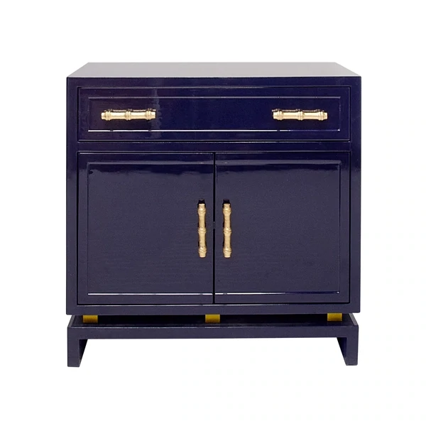 Navy Blue Night Table with Storage Cabinet