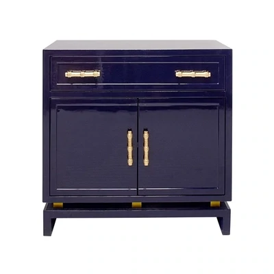 Navy Blue Night Table with Storage Cabinet