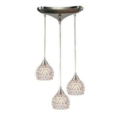 3-Light Modern Crystal Cut Shade Pendant Light