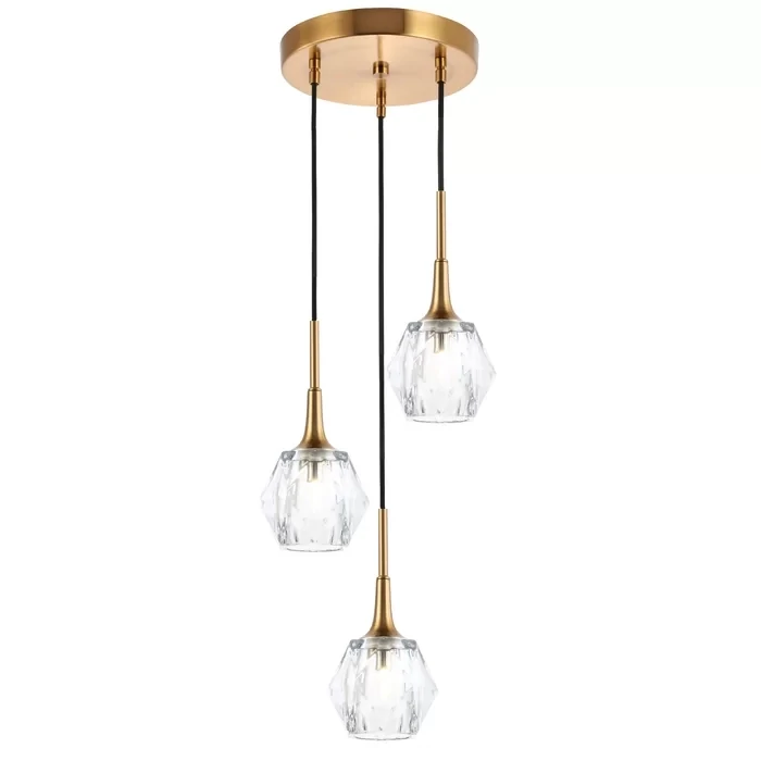 Modern Gold Glass 3-Light Pendant Cluster Chandelier