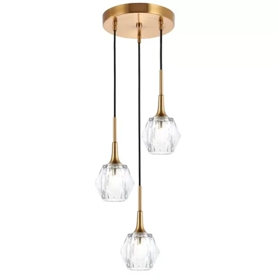 Modern Gold Glass 3-Light Pendant Cluster Chandelier