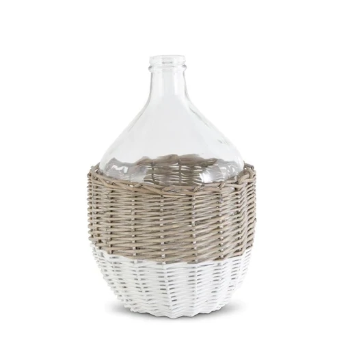 Elegant Clear Glass Vase in Wicker Basket