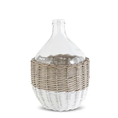 Elegant Clear Glass Vase in Wicker Basket