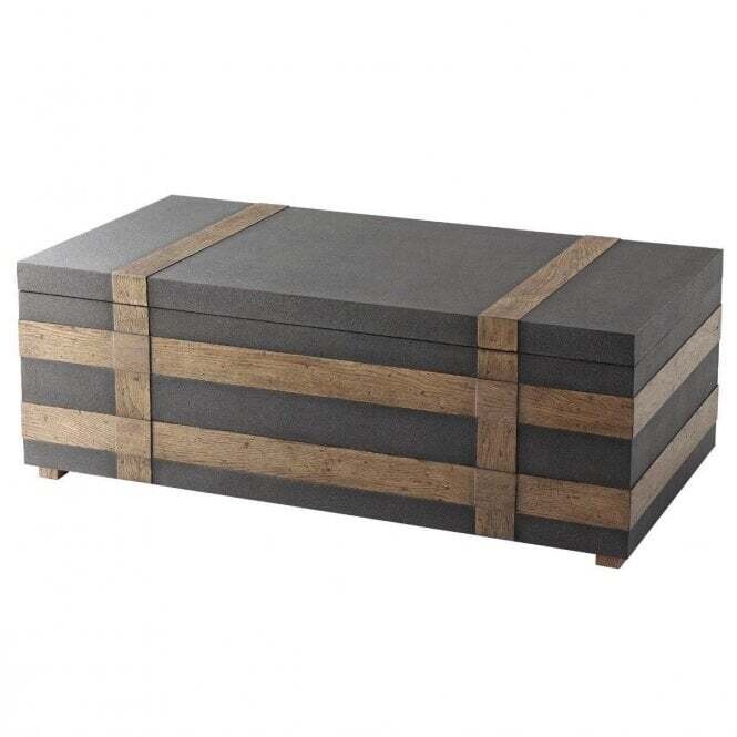Oak Strapped Shagreen Cocktail Table with Storage