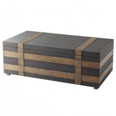Oak Strapped Shagreen Cocktail Table with Storage