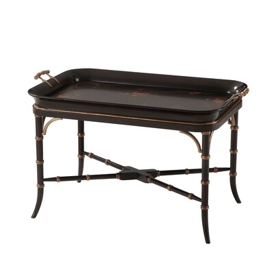 Chinoiserie Painted Black Tray Coffee Table with Stand