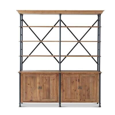 Recycled Fir & Black Iron 4-Door Standing Bookshelf