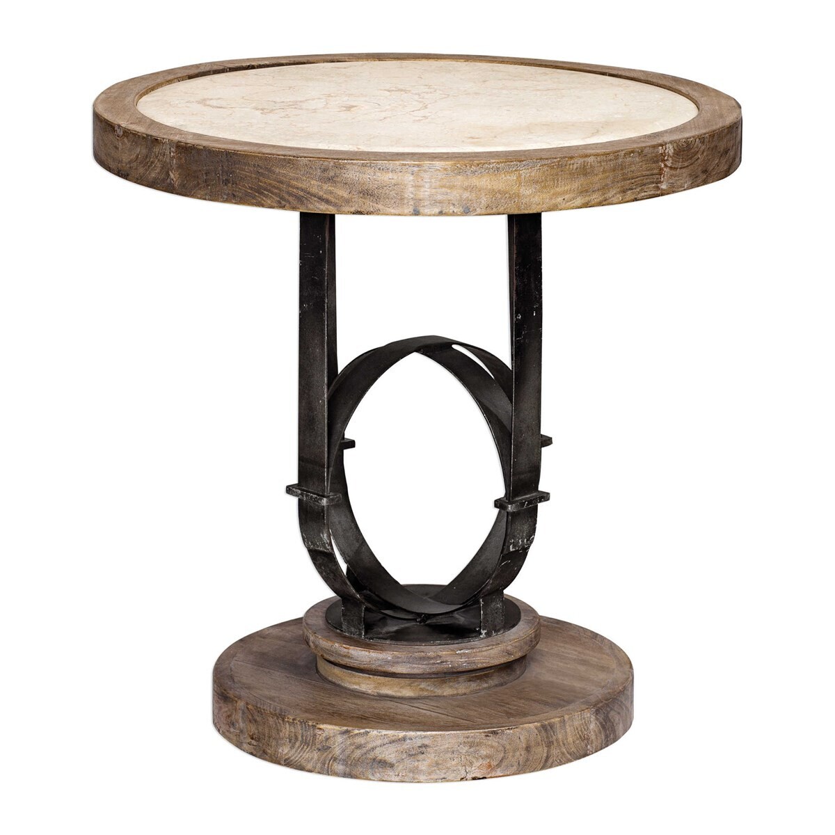 Solid Stone Wood & Iron Side Table