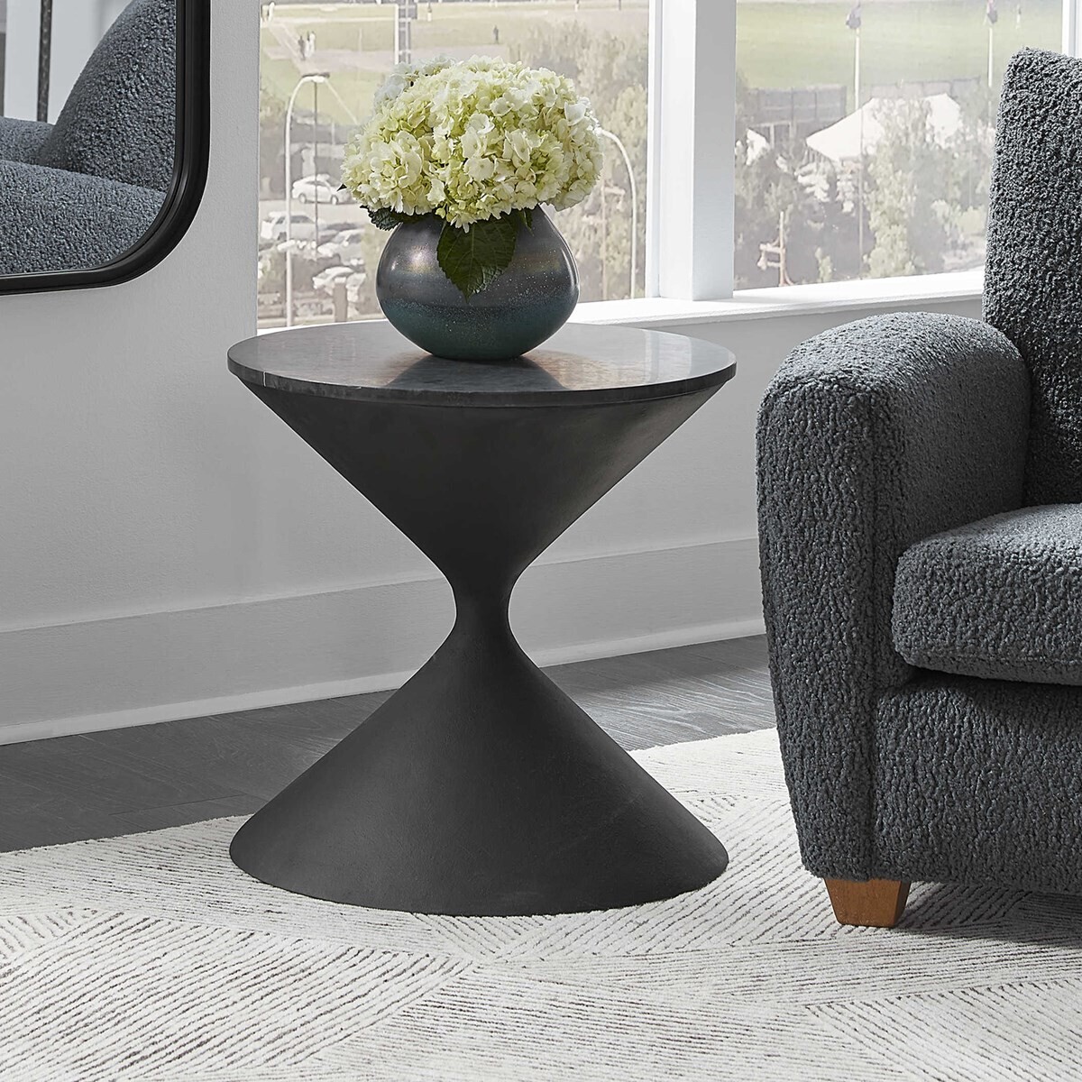 Black Hourglass Side Table Living Room View