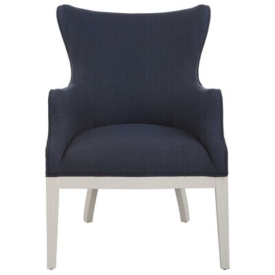 Blue Upholstered Accent Chair with Wood Base