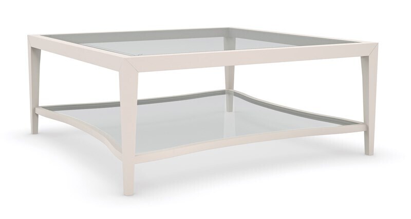 Modern Square Glass Top Cocktail Table in Pearl White