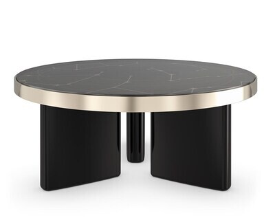 Round Piano Black Cocktail Table with Pedestal Base