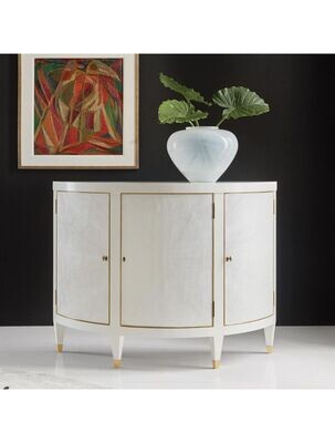 White Half Round Shagreen Accent Cabinet