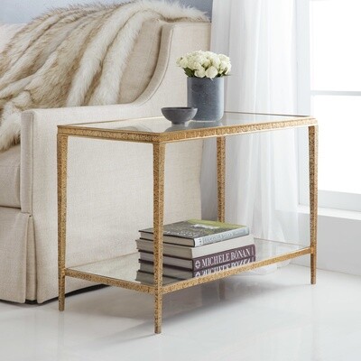 Rectangular Textured Brass Side Table with Shelf