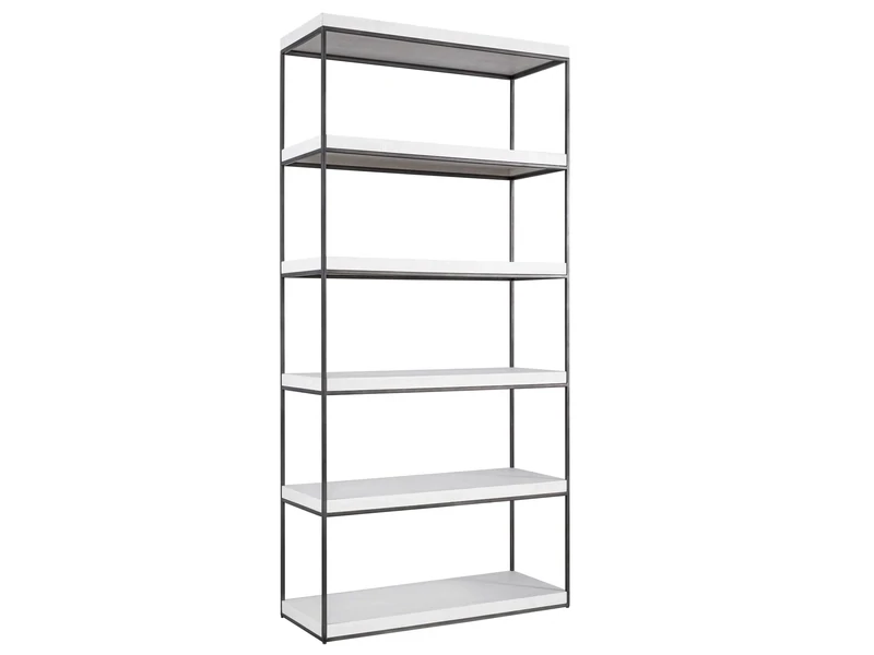 Modern Farmhouse 6-Tier Etagere Bookshelf in Black & White