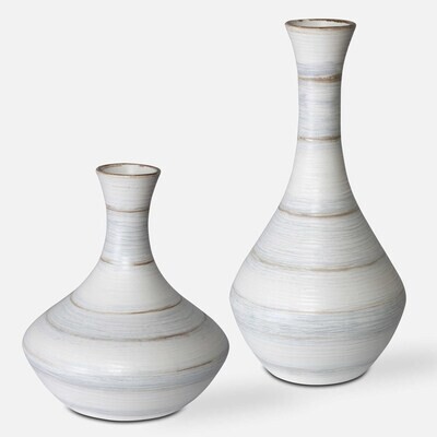 Set of 2 Modern White Fluted Vases