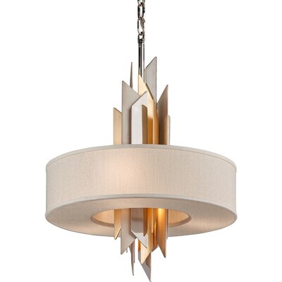 Modern Silver and Gold Leaf Drum Chandelier