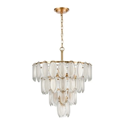 Aged Brass Tiered Chandelier with Cascading Oval Glass Drops