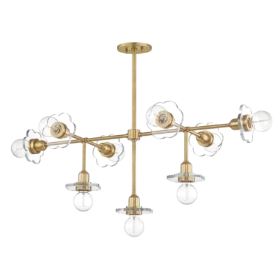 Modern Linear Brass Chandelier with Clear Glass Globes