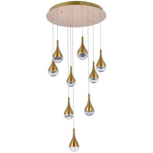 Modern 9-Light Gold Cluster Spiral Pendant Chandelier