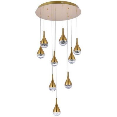 Modern 9-Light Gold Cluster Spiral Pendant Chandelier