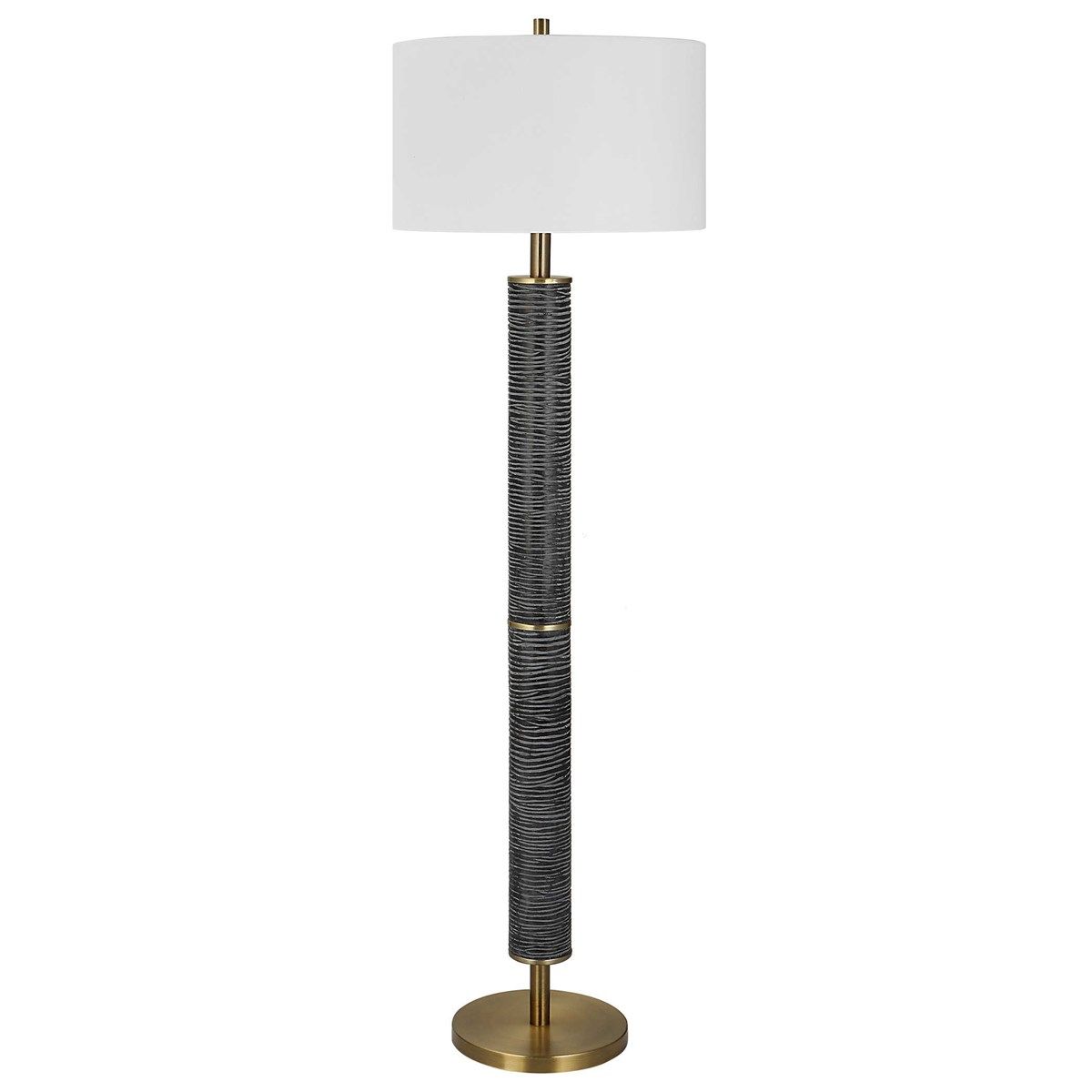 Rustic Gray-Black Carved Floor Lamp