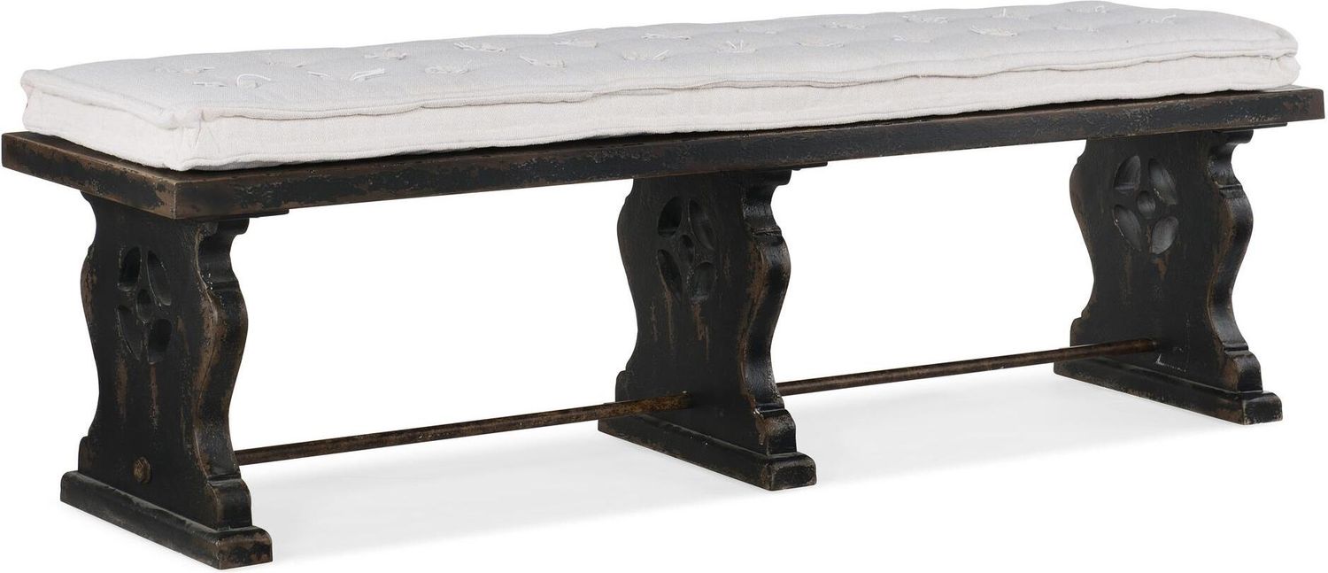 Vintage Black and Beige Tufted Bench
