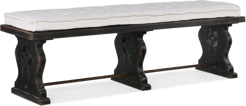 Vintage Black and Beige Tufted Bench