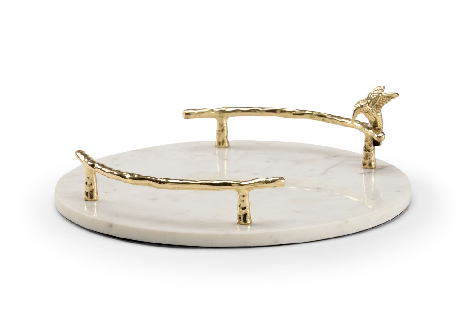White Marble Decorative Tray with Gold Handles