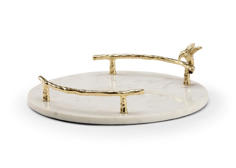 White Marble Decorative Tray with Gold Handles