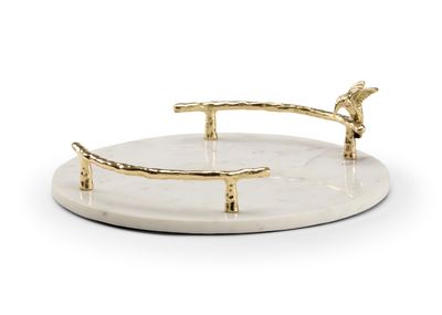 White Marble Decorative Tray with Gold Handles