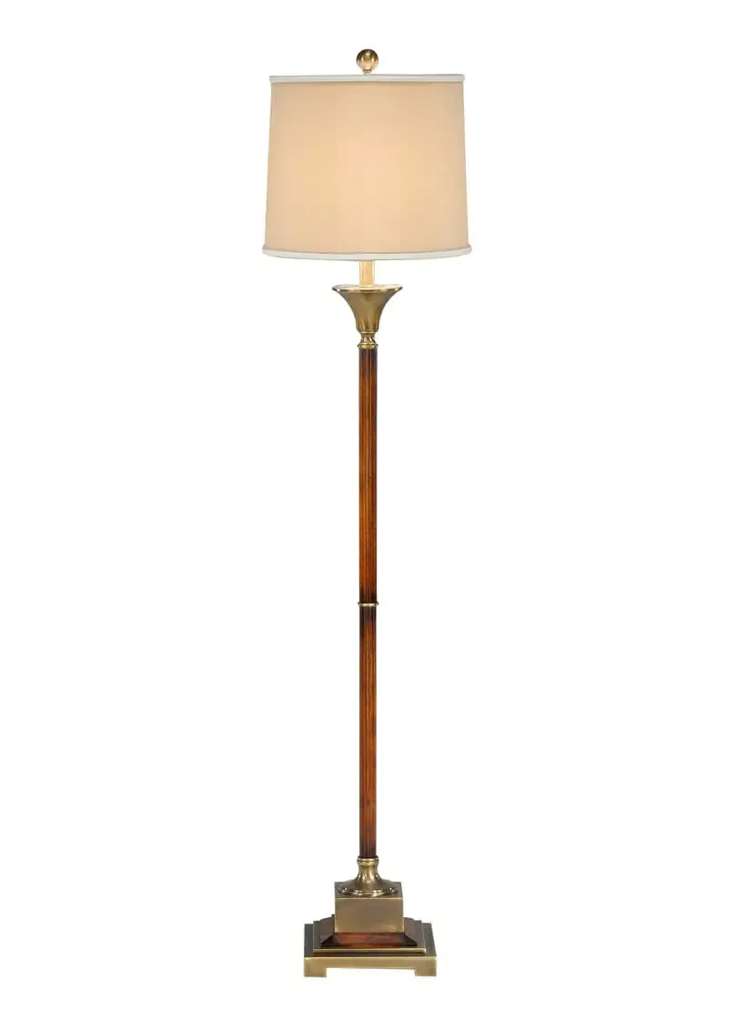 Tall Antique Floor Lamp in Distressed Wood with Beige Shade 