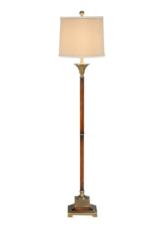 Tall Antique Floor Lamp in Distressed Wood with Beige Shade 