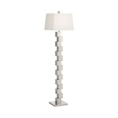 Stacked Silver Metal Floor Lamp with White Square Shade