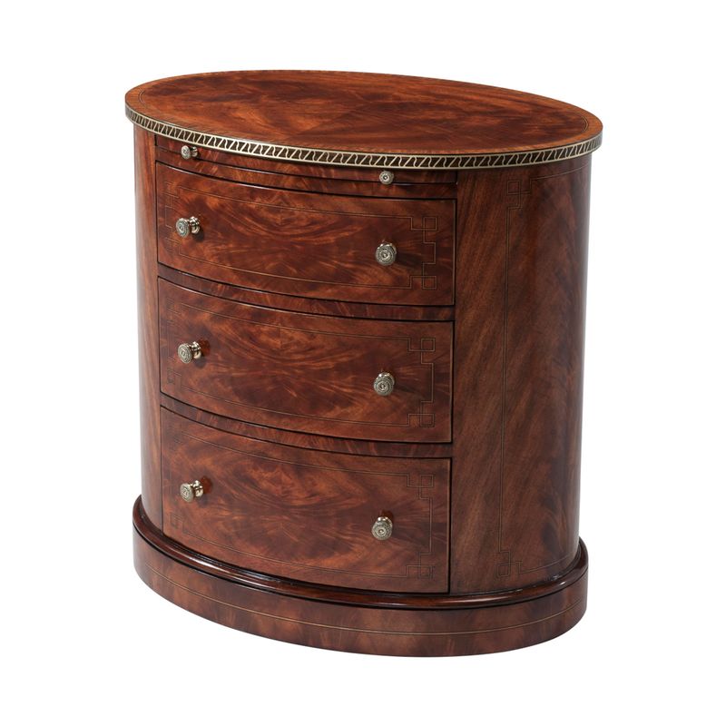 Oval Satinwood Bedside Table with 3 Drawers