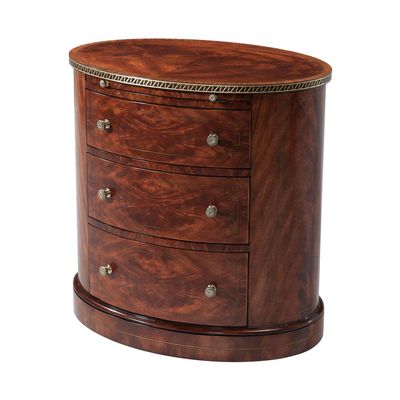 Oval Satinwood Bedside Table with 3 Drawers